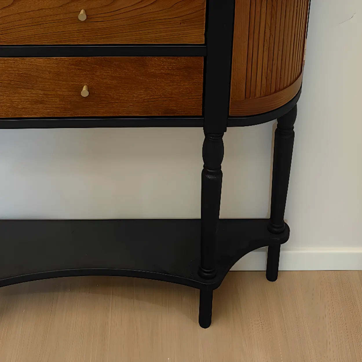 Black-Brown Wood Half-Moon Entry Console Table
