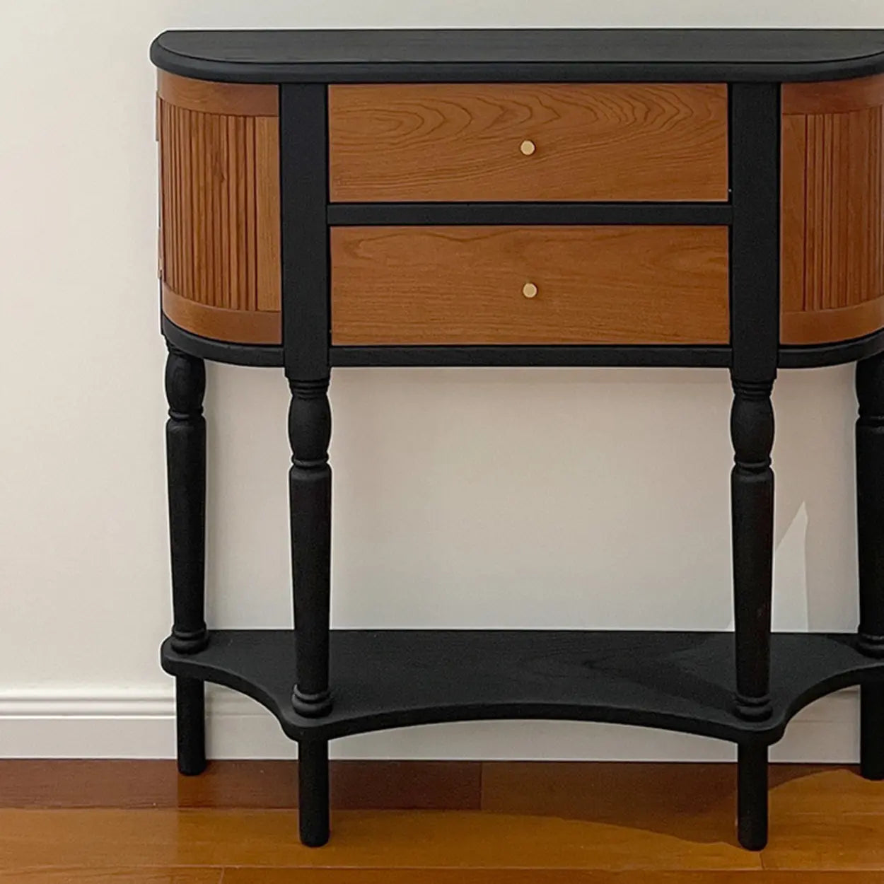 Black-Brown Wood Half-Moon Entry Console Table