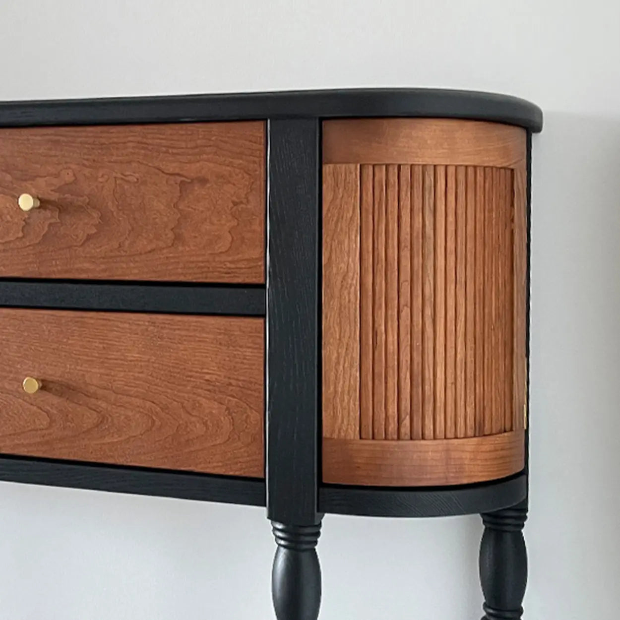 Black-Brown Wood Half-Moon Entry Console Table