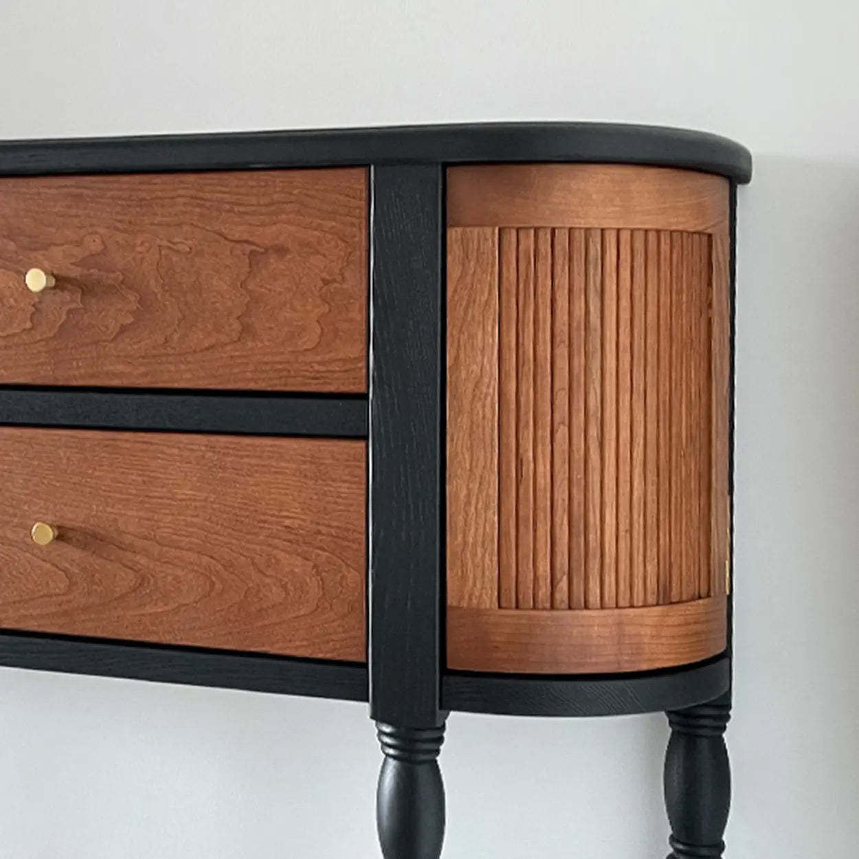 Black-Brown Wood Half-Moon Entry Console Table