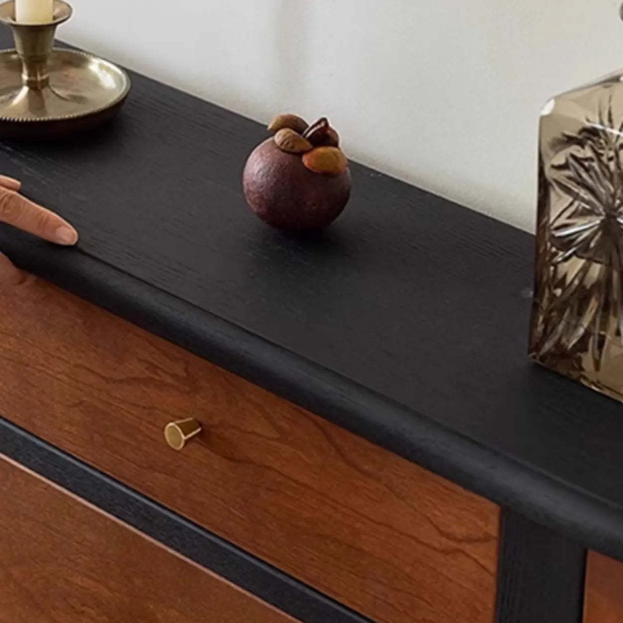 Black-Brown Wood Half-Moon Entry Console Table