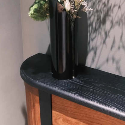 Black-Brown Wood Half-Moon Entry Console Table