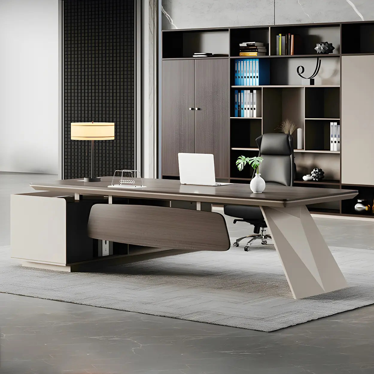 Brown Wood Shelf Drawer L-Shape Writing Desk — Table Only