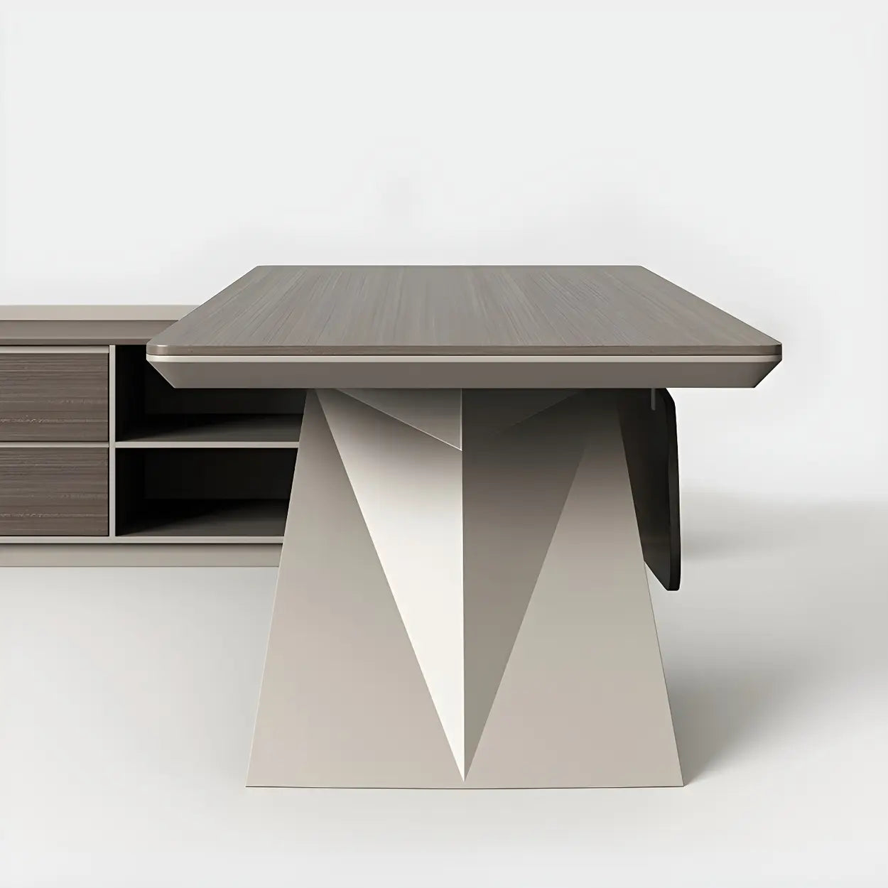 Brown Wood Shelf Drawer L-Shape Writing Desk — Table Only