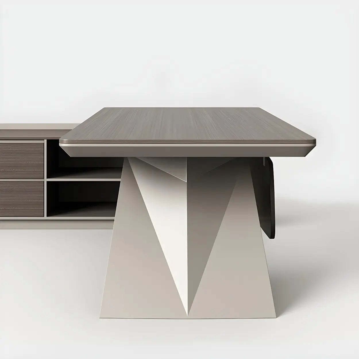 Brown Wood Shelf Drawer L-Shape Writing Desk — Table Only