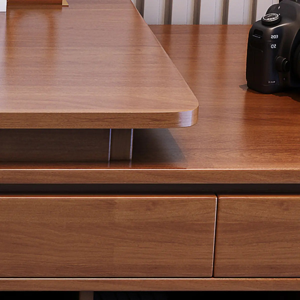 Wood Butcher Block Retractable Storage Computer Desk