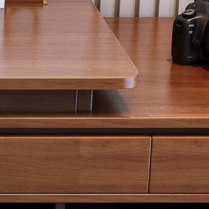 Wood Butcher Block Retractable Storage Computer Desk