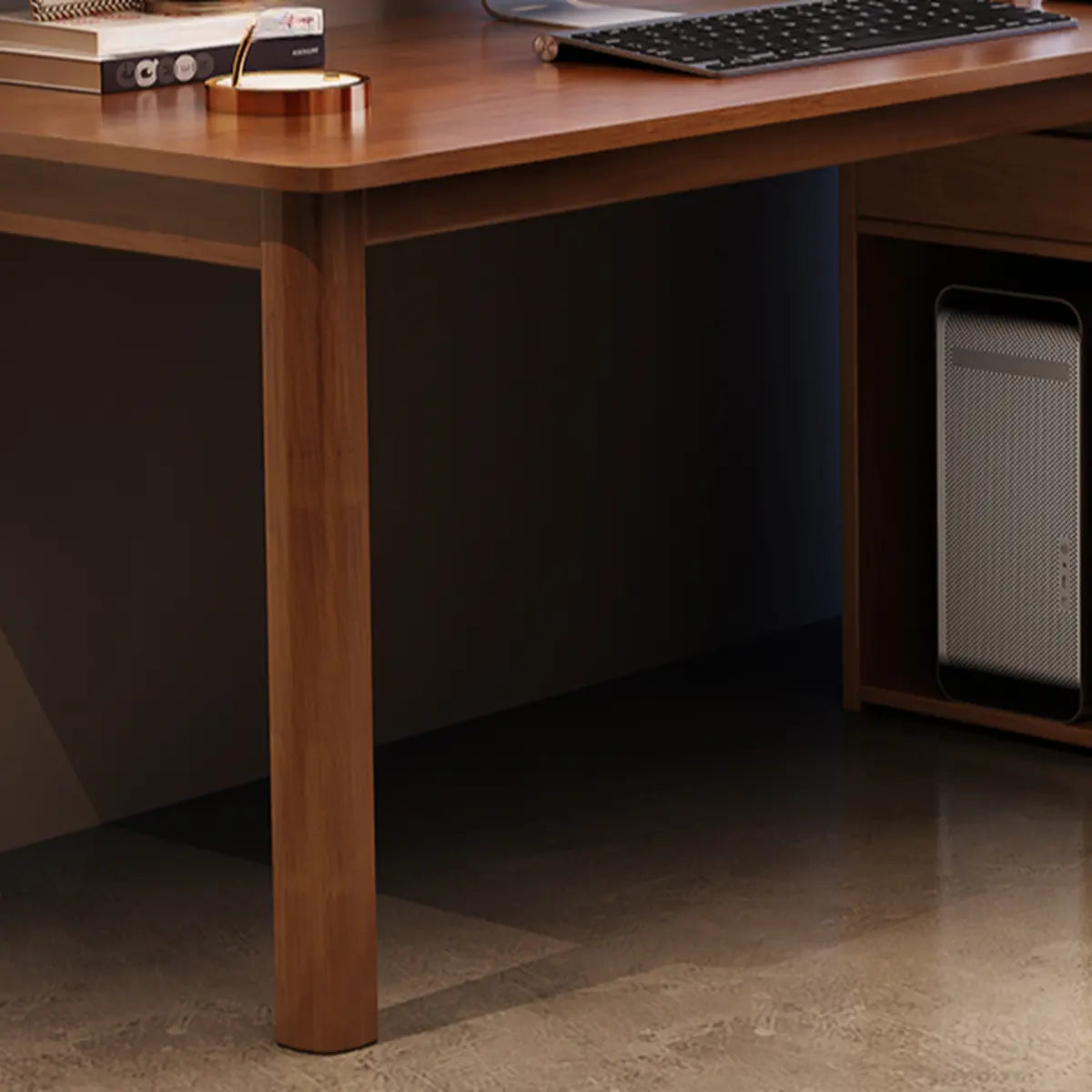 Wood Butcher Block Retractable Storage Computer Desk