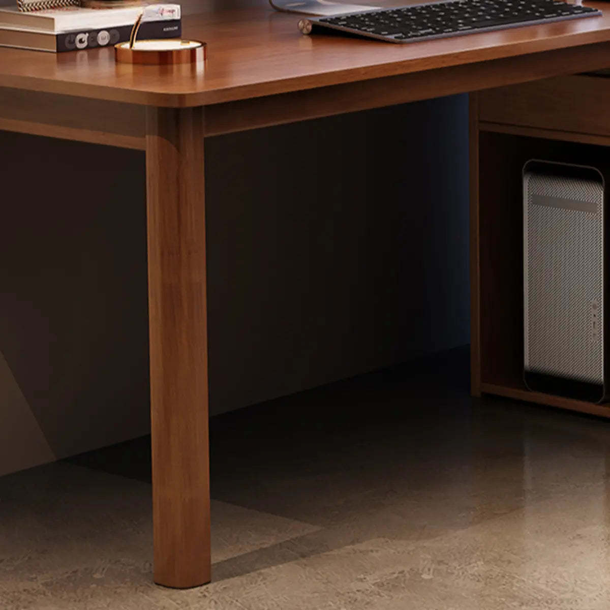 Wood Butcher Block Retractable Storage Computer Desk