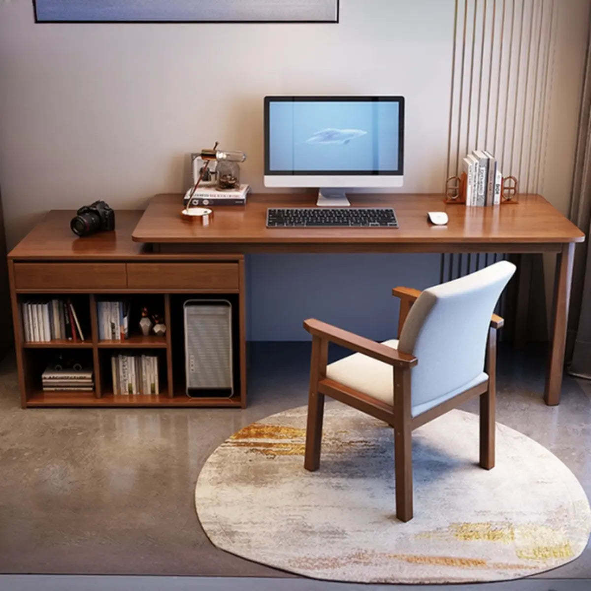 Wood Butcher Block Retractable Storage Computer Desk