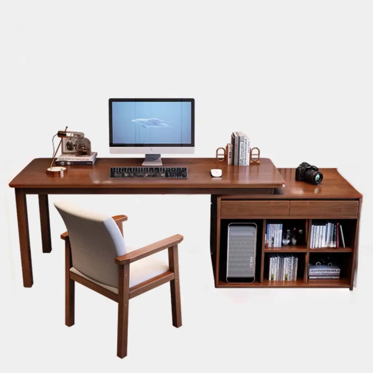 Wood Butcher Block Retractable Storage Computer Desk