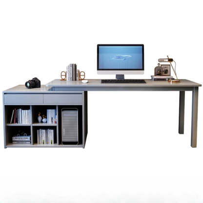Wood Butcher Block Retractable Storage Computer Desk — Without Chairs / Walnut