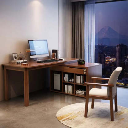 Wood Butcher Block Retractable Storage Computer Desk — Without Chairs / Grey