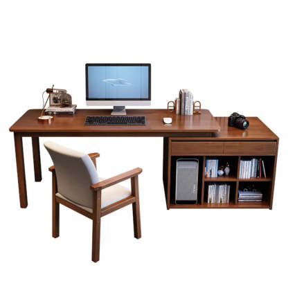 Wood Butcher Block Retractable Storage Computer Desk — Without Chairs / Walnut