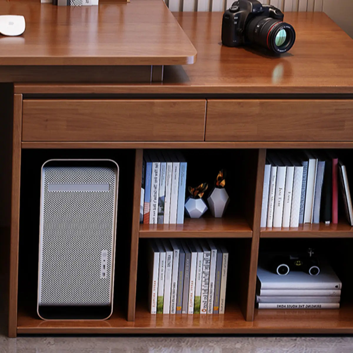Wood Butcher Block Retractable Storage Computer Desk — Without Chairs / Walnut