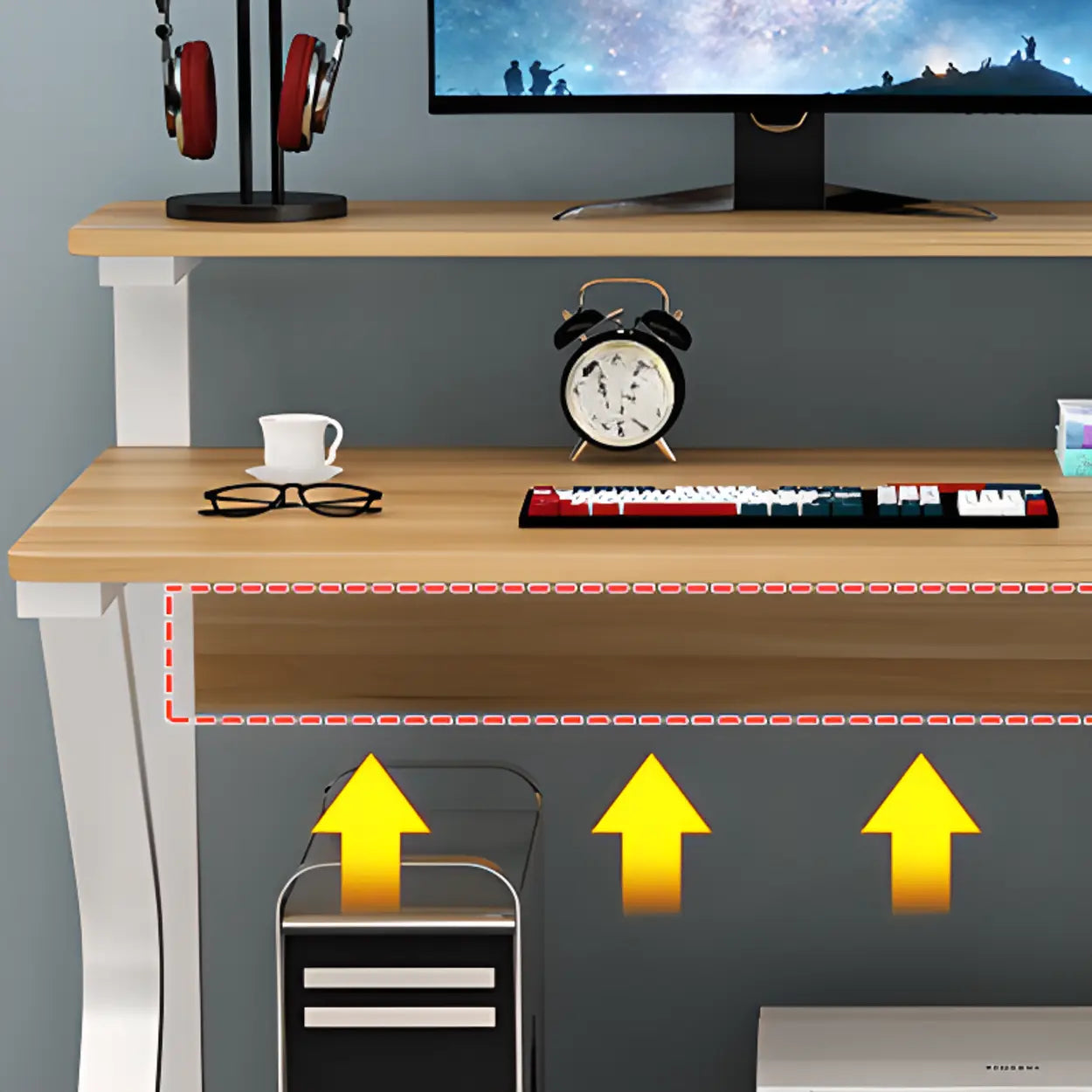 Wood Butcher Block Shelf Small Computer Desk with Casters — Wood-Black / Table Only