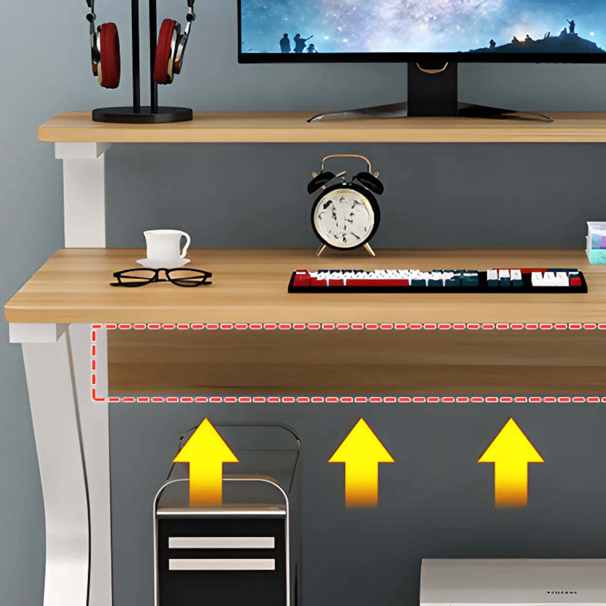 Wood Butcher Block Shelf Small Computer Desk with Casters — Wood-Black / Table Only