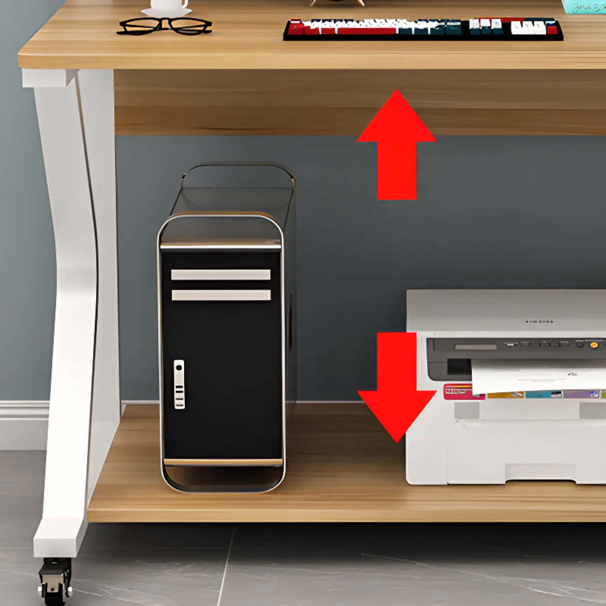 Wood Butcher Block Shelf Small Computer Desk with Casters — Brown/ White / Table Only