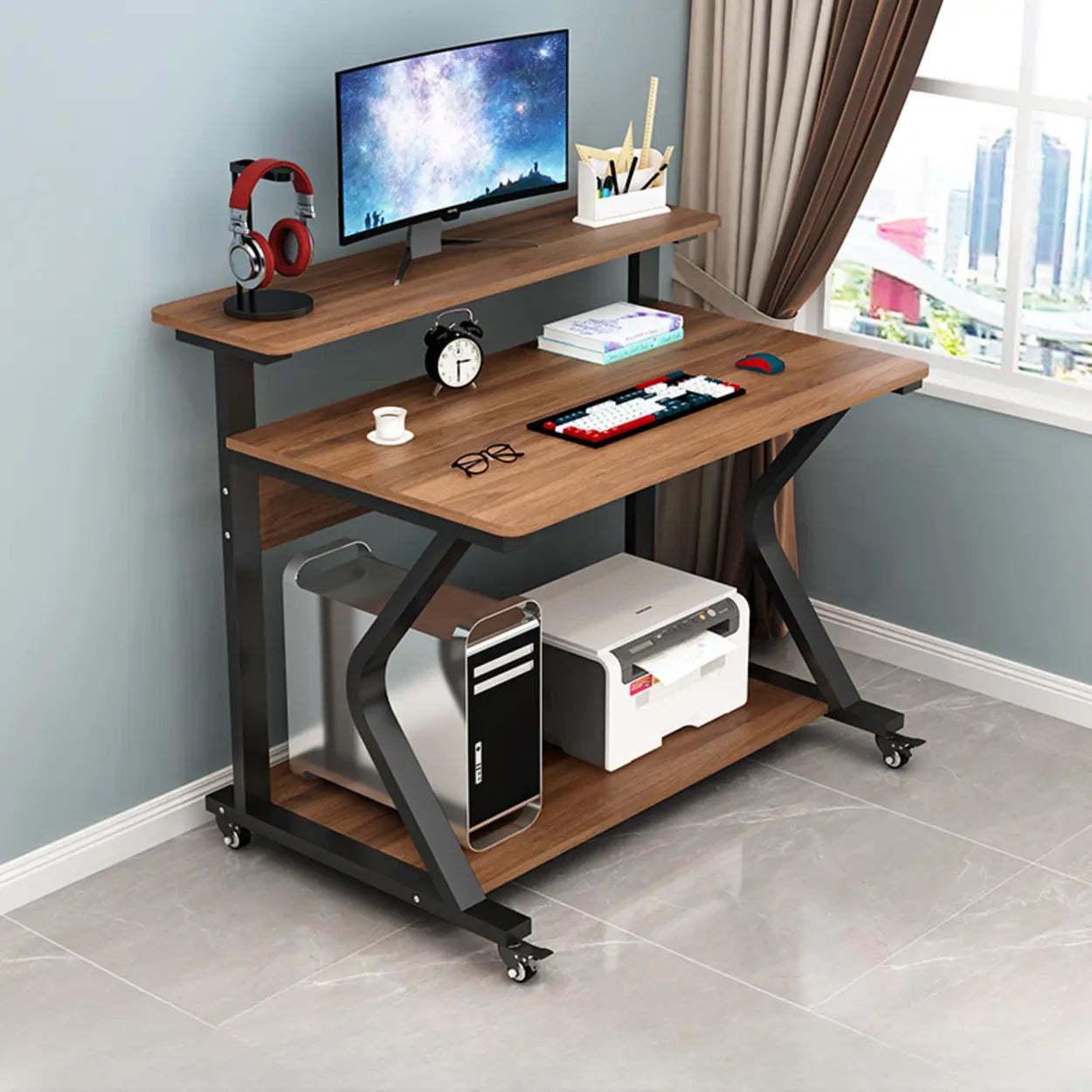 Lighom block desk wood desks for bedroom — 24" L x 23" W x 35" H / Brown / Black
