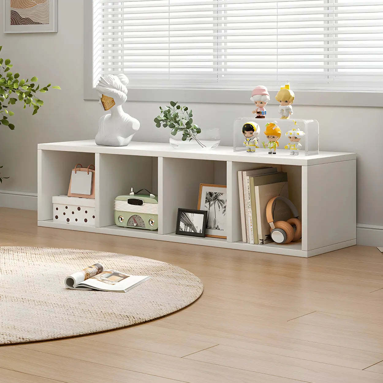 Wood Horizontal Compact Bookcase — Off-White