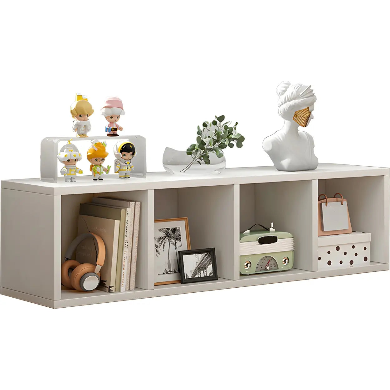 Wood Horizontal Compact Bookcase — Off-White