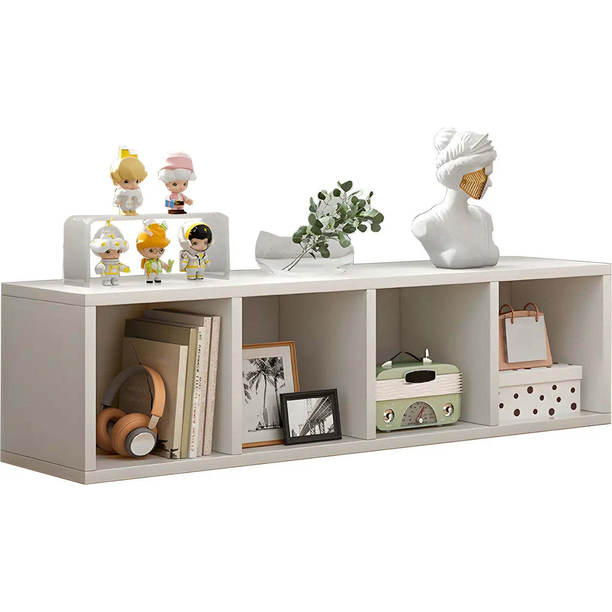 Wood Horizontal Compact Bookcase — Off-White