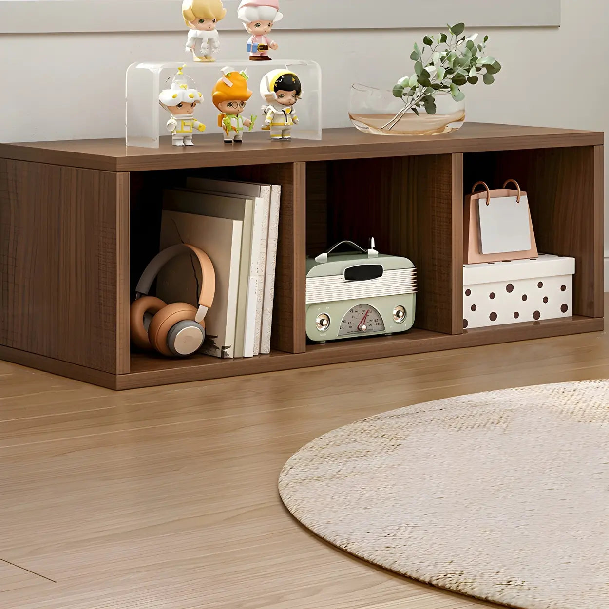 Wood Horizontal Compact Bookcase — Dark Brown