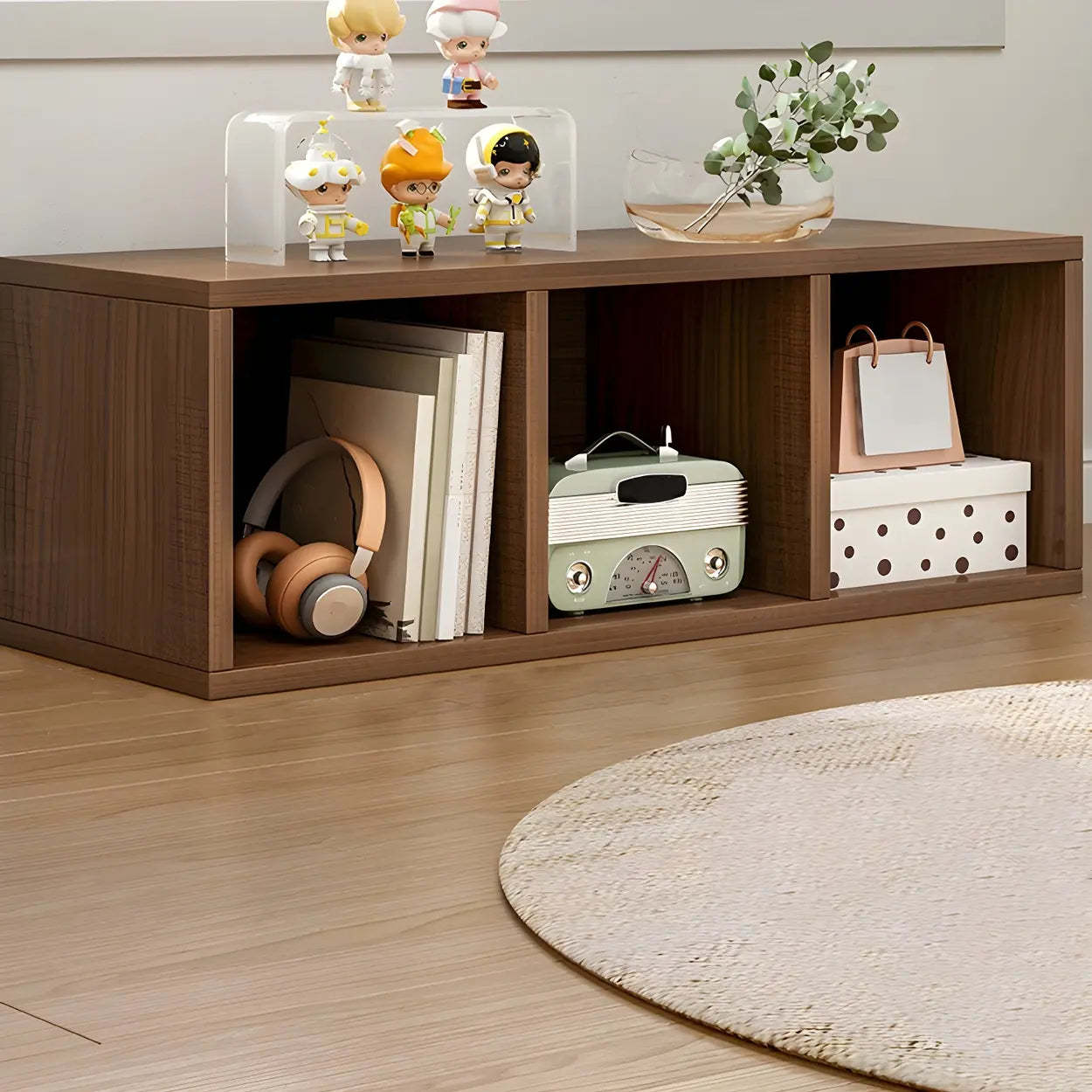 Wood Horizontal Compact Bookcase — Dark Brown