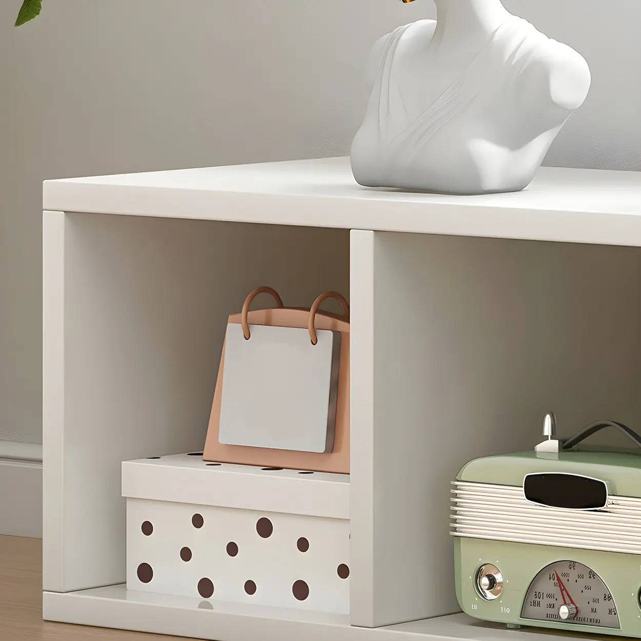 Wood Horizontal Compact Bookcase — Off-White