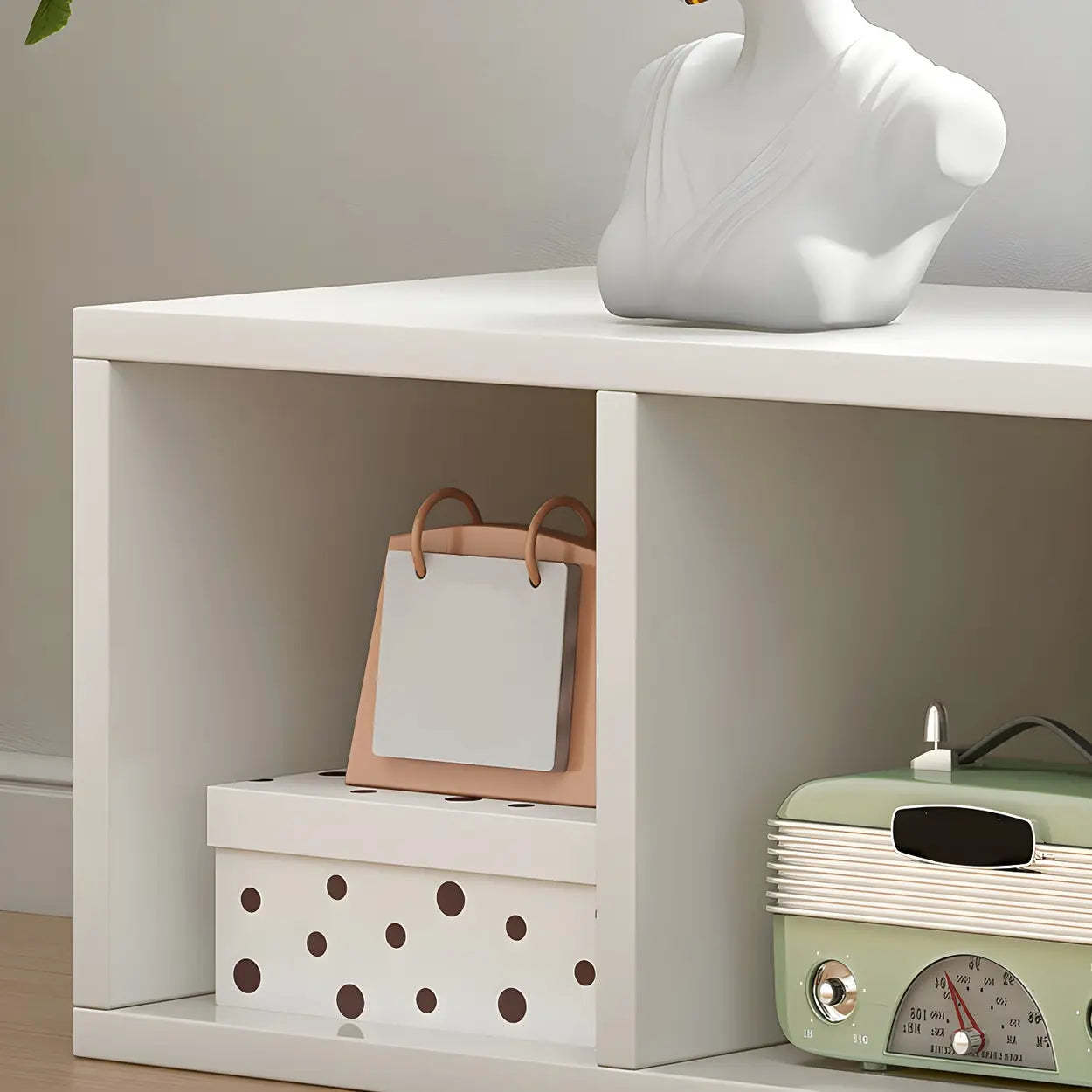 Wood Horizontal Compact Bookcase — Off-White