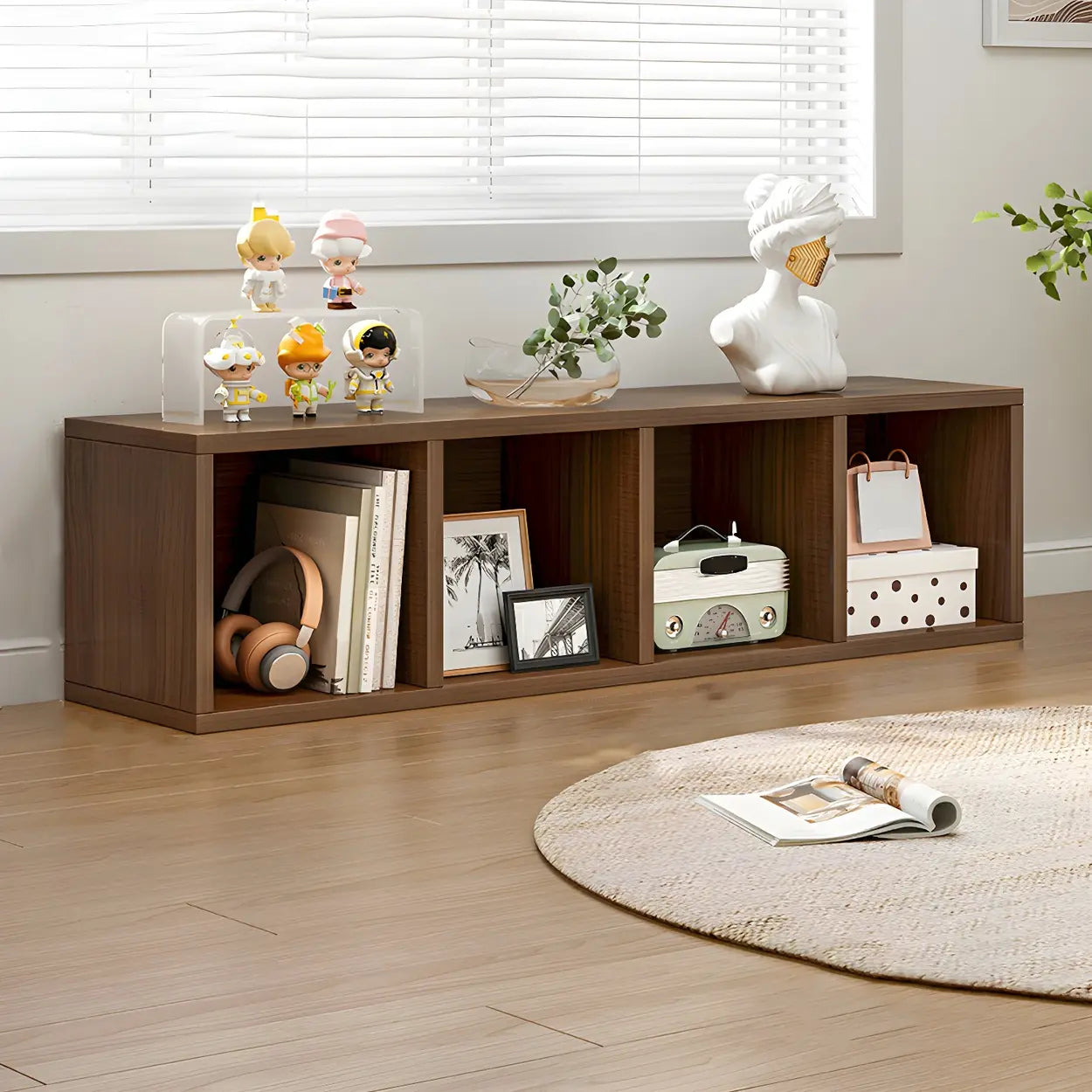 Wood Horizontal Compact Bookcase — Oak
