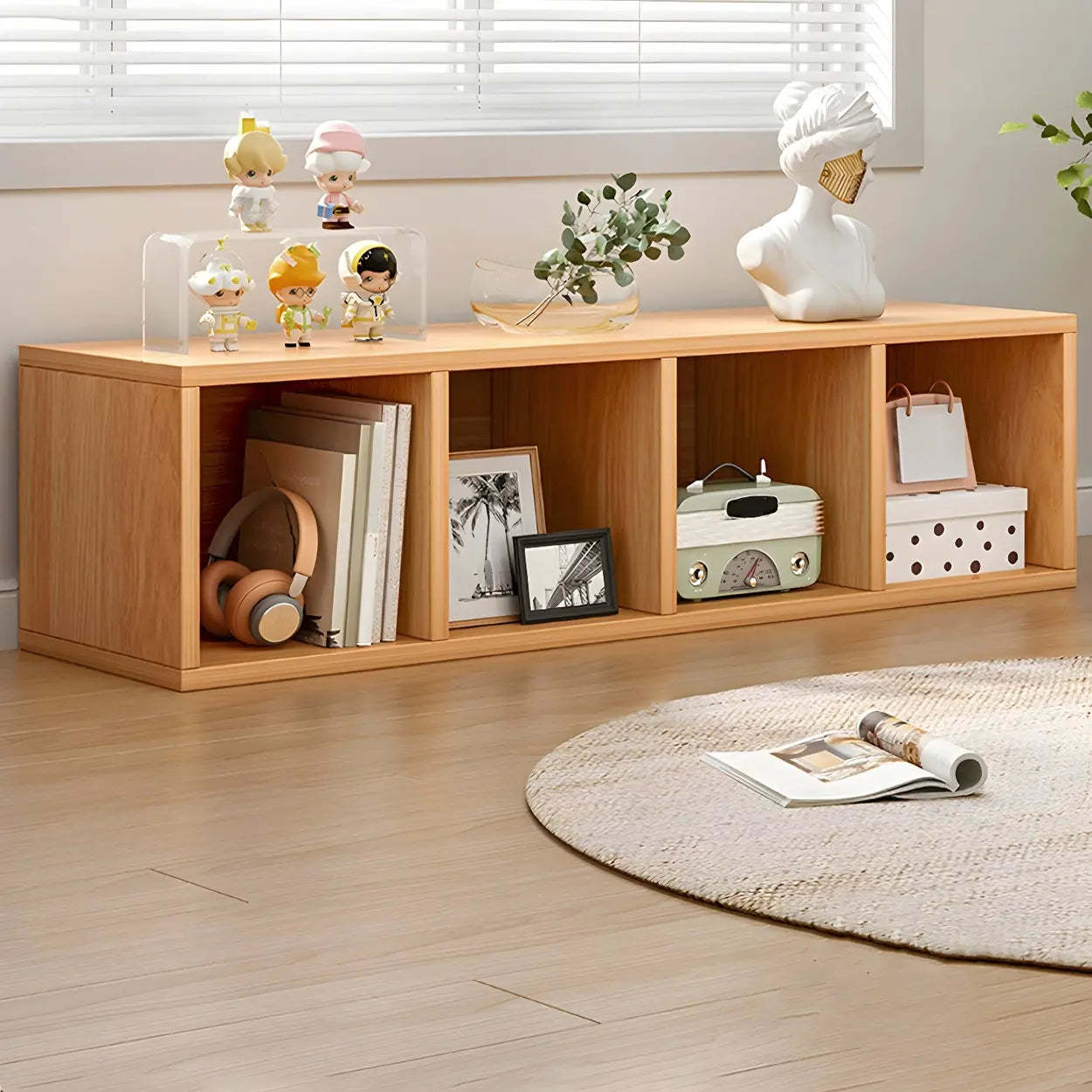 Wood Horizontal Compact Bookcase — Dark Brown
