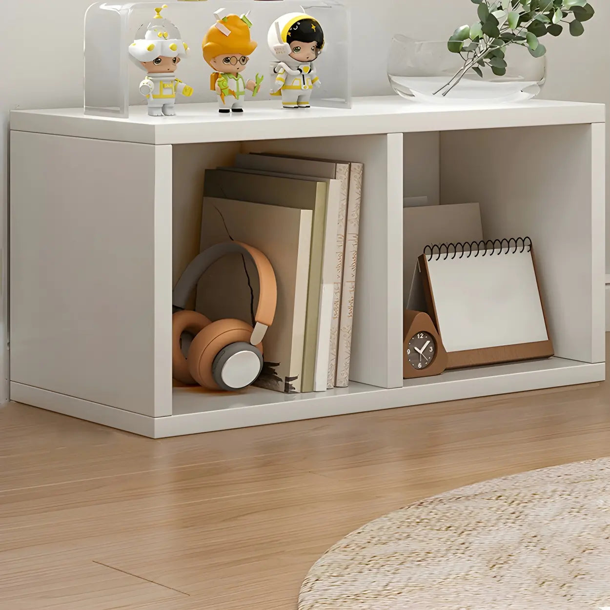Wood Horizontal Compact Bookcase — Off-White