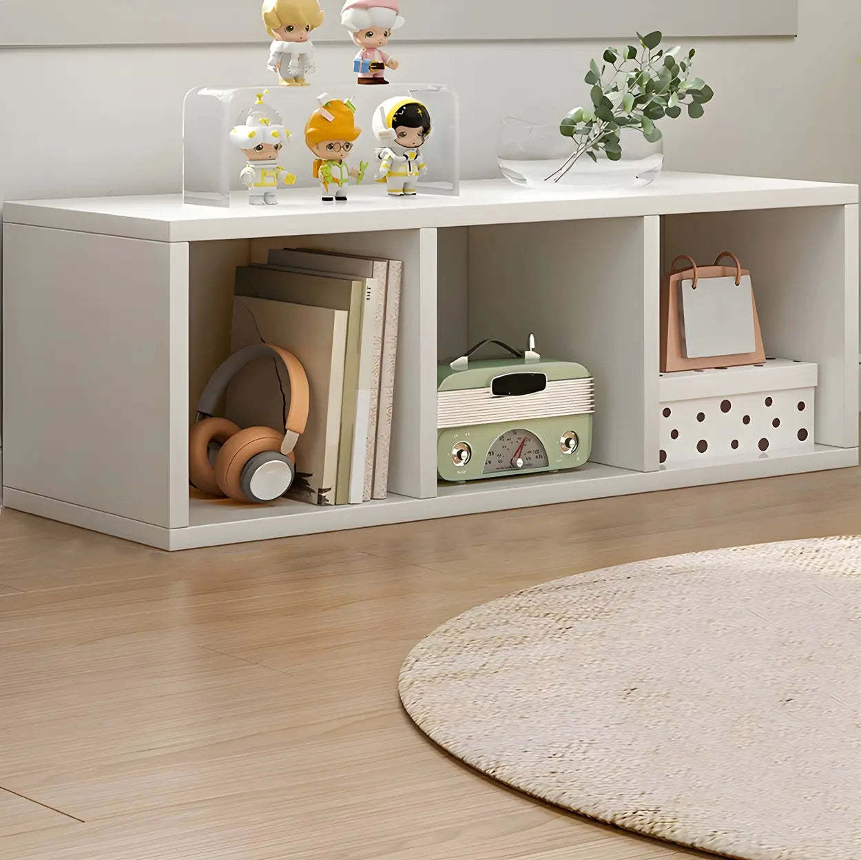 Wood Horizontal Compact Bookcase — Dark Brown