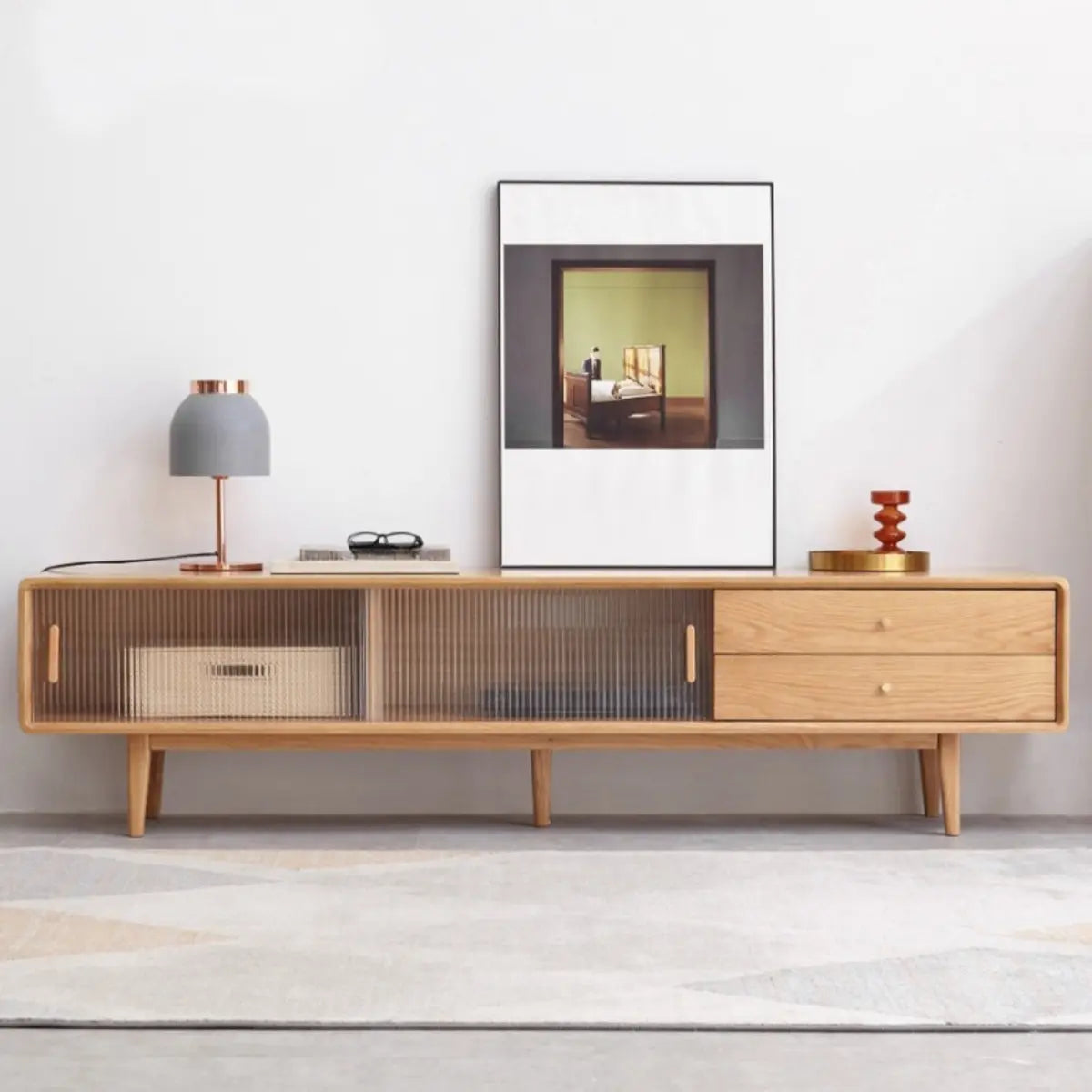 Oak Wood Rectangle Enclosed Storage TV Stand
