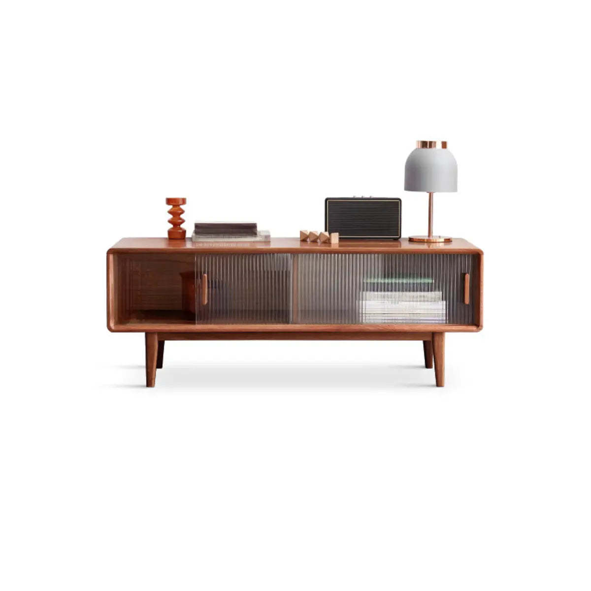 Oak Wood Rectangle Enclosed Storage TV Stand — Wood Color