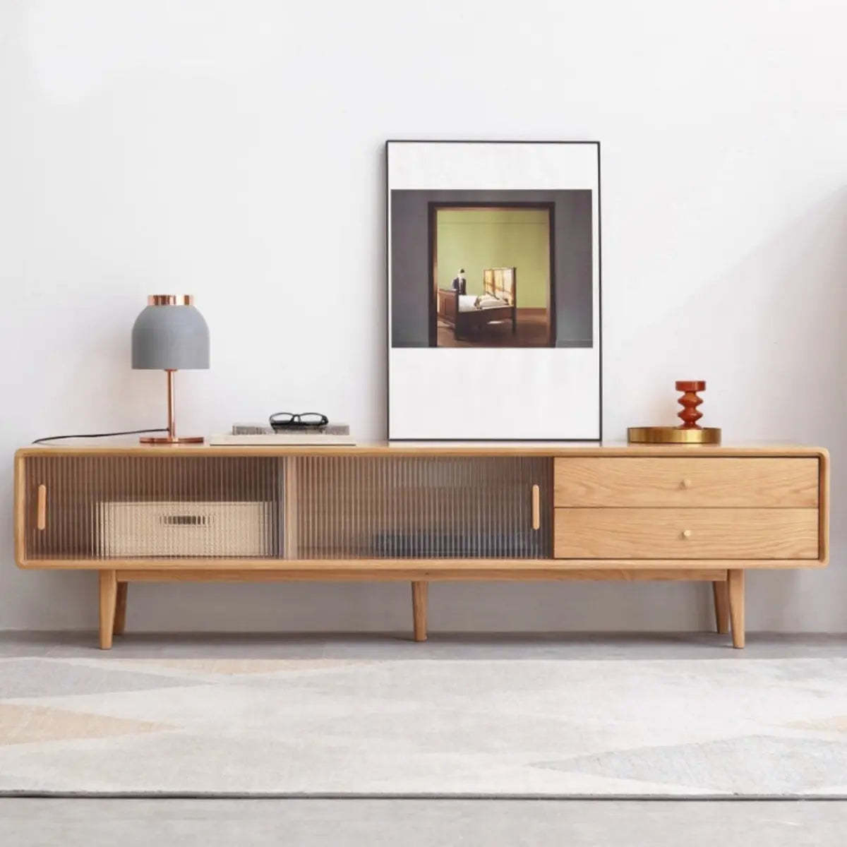 Oak Wood Rectangle Enclosed Storage TV Stand — Nut-Brown