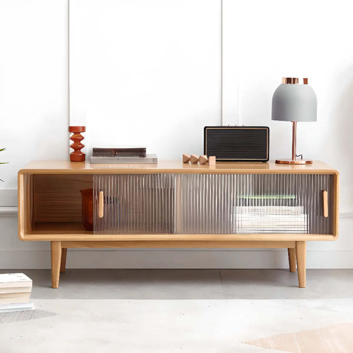 Oak Wood Rectangle Enclosed Storage TV Stand — Nut-Brown