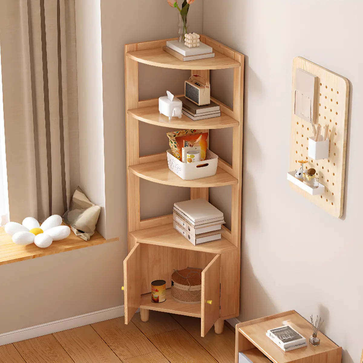 Natural Wood Corner Open Display Cabinet
