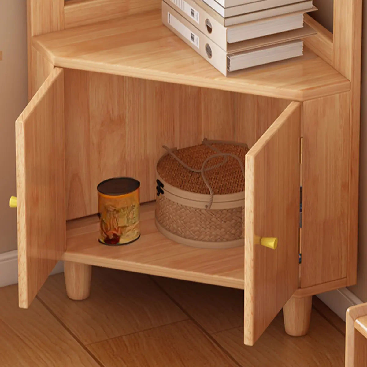 Natural Wood Corner Open Display Cabinet