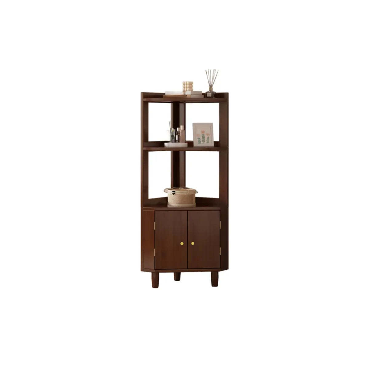 Natural Wood Corner Open Display Cabinet — Natural Finish