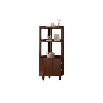 Natural Wood Corner Open Display Cabinet — Natural Finish
