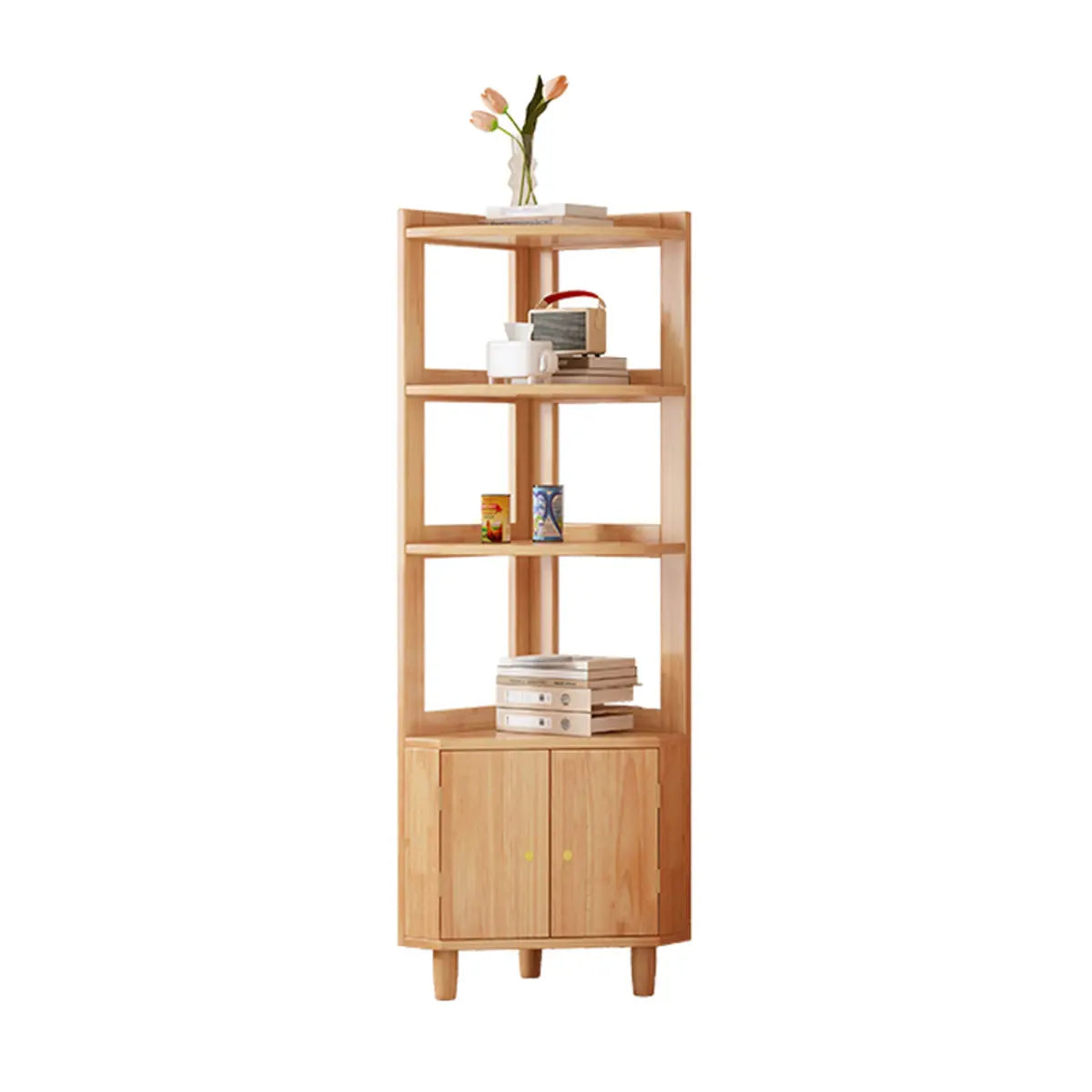 Natural Wood Corner Open Display Cabinet — Natural Finish