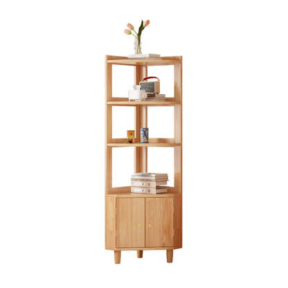 Natural Wood Corner Open Display Cabinet — Natural Finish