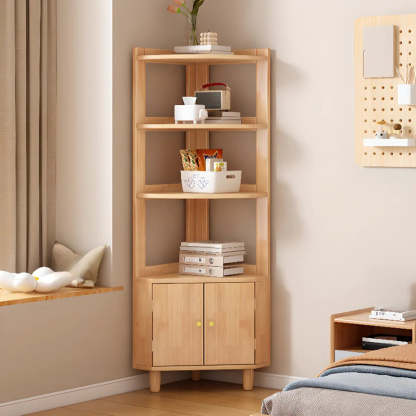 Natural Wood Corner Open Display Cabinet
