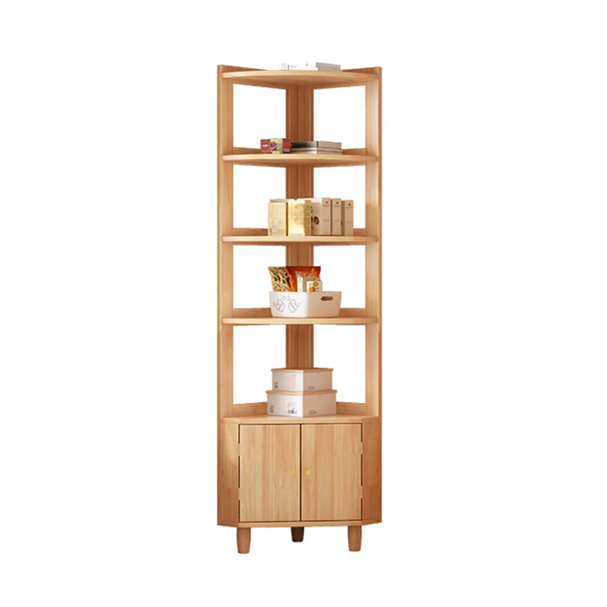 Natural Wood Corner Open Display Cabinet