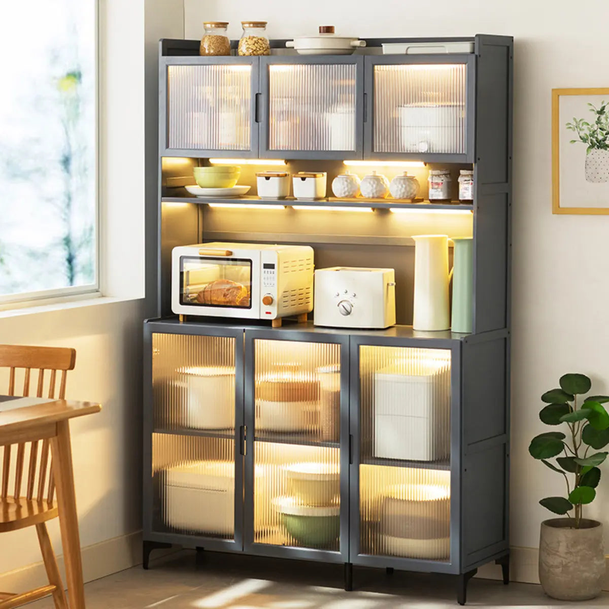 Gray Wood Dining Room Storage China Cabinet