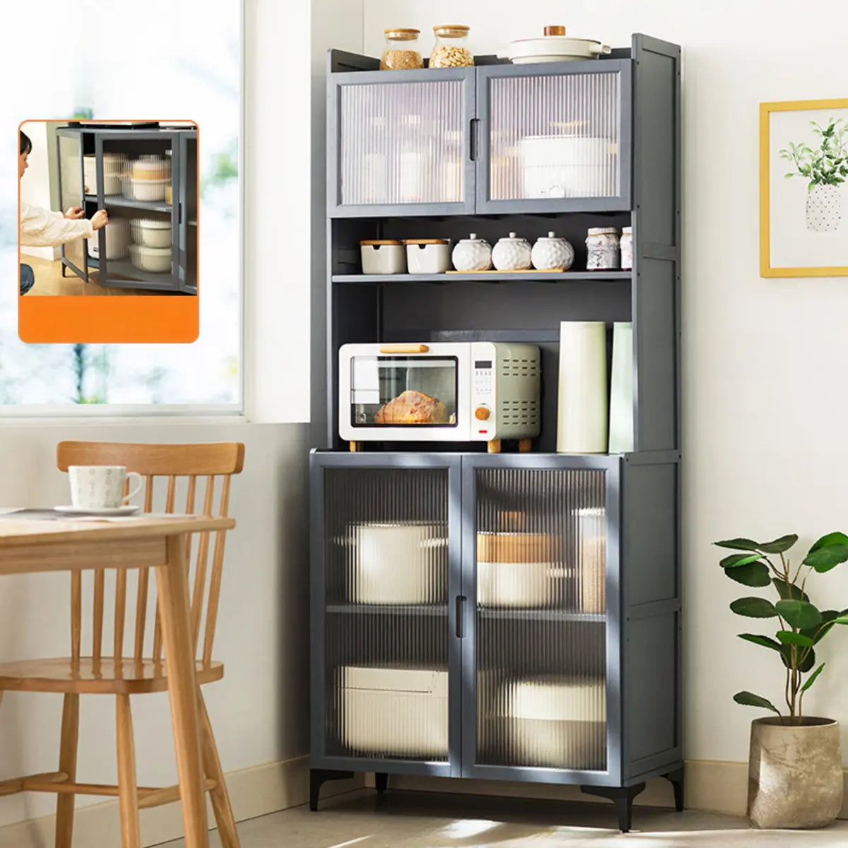 Gray Wood Dining Room Storage China Cabinet