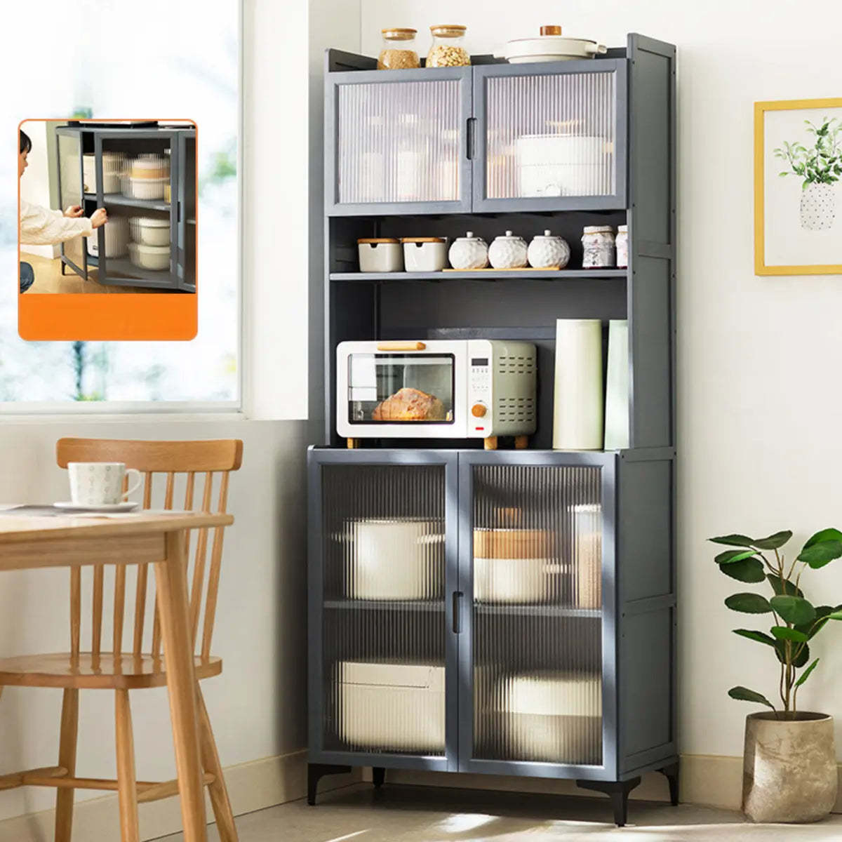 Gray Wood Dining Room Storage China Cabinet