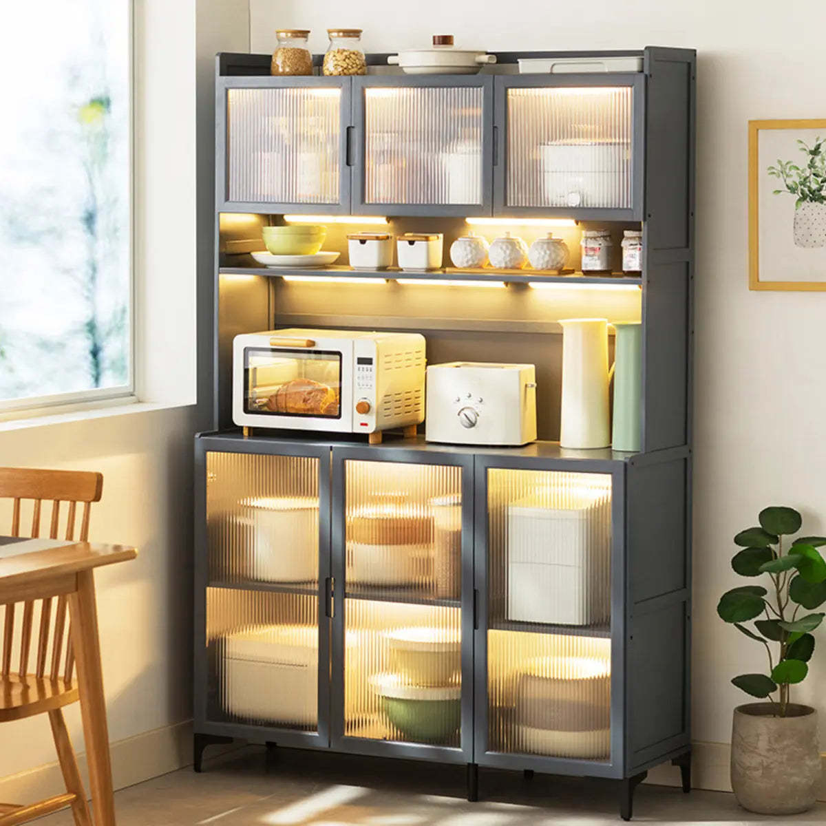 Gray Wood Dining Room Storage China Cabinet